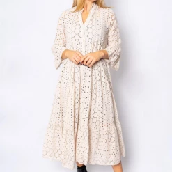 The Italian Closet - Beige Bryony Broderie Anglaise Midi Dress