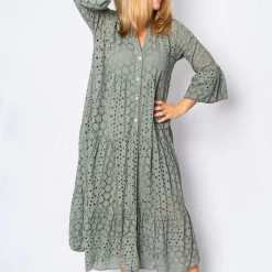 The Italian Closet - Khaki Bryony Broderie Anglaise Midi Dress