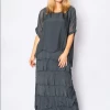 The Italian Closet - Charcoal Rowena Silk Tunic Dress With Cut Silk Skirt 2388N