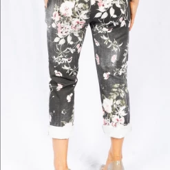 The Italian Closet - Black Floral Denim Jegging Aurelia