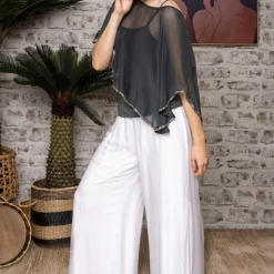 Imagine - White Gia Silk Pant With Split 10IM2184 Imagine Fashion Linen & Silk