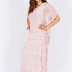The Italian Closet - Light Pink Rowena Silk Tunic Dress With Cut Silk Skirt 2388