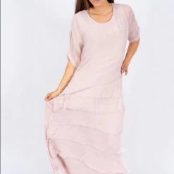 The Italian Closet - Light Pink Rowena Silk Tunic Dress With Cut Silk Skirt 2388