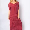 The Italian Closet - Wine Rowena Silk Tunic Dress With Cut Silk Skirt 2388