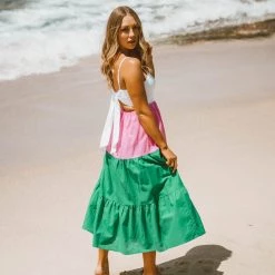 Jaase SALE - Ebby & I - VVN9062-1 Green Pink Splice Multi Maxi Dress