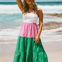 Jaase SALE - Ebby & I - VVN9062-1 Green Pink Splice Multi Maxi Dress