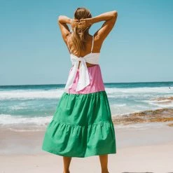 Jaase SALE - Ebby & I - VVN9062-1 Green Pink Splice Multi Maxi Dress