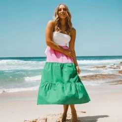 Jaase SALE - Ebby & I - VVN9062-1 Green Pink Splice Multi Maxi Dress