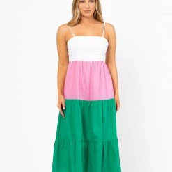 Jaase SALE - Ebby & I - VVN9062-1 Green Pink Splice Multi Maxi Dress