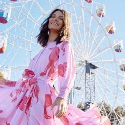 Binny - 'THE CAROUSEL' Cotton Poplin Button Placket Midi Dress With Contrast Tie Belt PRESALE