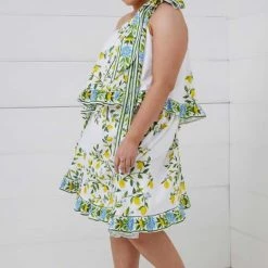 Binny - "THEY CALL ME LEMONCELLO." Linen Viscose One Shoulder Ruffle Midi Dress - Villafranca - Lemon Delicious 14 Binny -