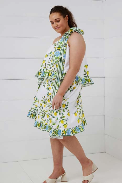 Binny - "THEY CALL ME LEMONCELLO." Linen Viscose One Shoulder Ruffle Midi Dress - Villafranca - Lemon Delicious 8 Binny - "THEY CALL ME LEMONCELLO." Linen Viscose One Shoulder Ruffle Midi Dress - Villafranca - Lemon Delicious