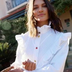 Binny - 'THE C.W.A.' Pintuck & Ruffle Trim Cotton Poplin Shirt With Fruit & Vegetable Buttons 13 Binny - 'THE C.W.A.' Pintuck & Ruffle Trim Cotton Poplin Shirt With Fruit & Vegetable Buttons