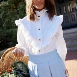 Binny - 'THE C.W.A.' Pintuck & Ruffle Trim Cotton Poplin Shirt With Fruit & Vegetable Buttons