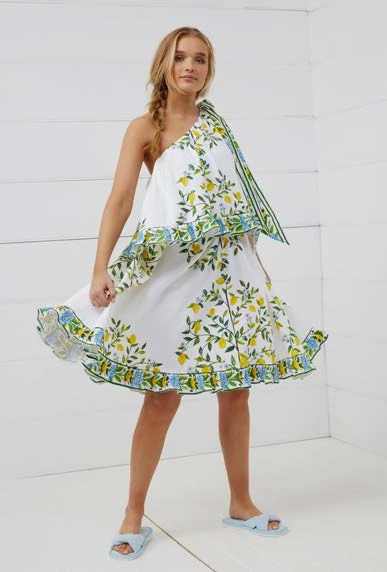 Binny - "THEY CALL ME LEMONCELLO." Linen Viscose One Shoulder Ruffle Midi Dress - Villafranca - Lemon Delicious 3 Binny - "THEY CALL ME LEMONCELLO." Linen Viscose One Shoulder Ruffle Midi Dress - Villafranca - Lemon Delicious