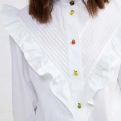 Binny - 'THE C.W.A.' Pintuck & Ruffle Trim Cotton Poplin Shirt With Fruit & Vegetable Buttons