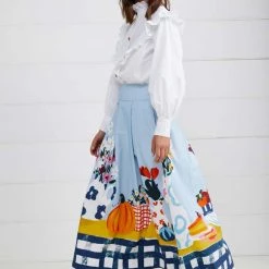 Binny - 'NOVELTY ARRANGEMENT' Cotton Mini Drill Pleated Skirt With Elastic Back Waistband