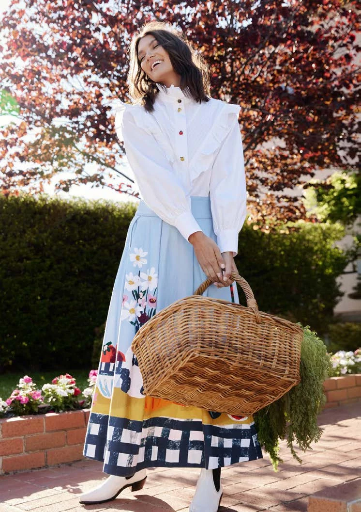 Binny - 'THE C.W.A.' Pintuck & Ruffle Trim Cotton Poplin Shirt With Fruit & Vegetable Buttons 5 Binny - 'THE C.W.A.' Pintuck & Ruffle Trim Cotton Poplin Shirt With Fruit & Vegetable Buttons