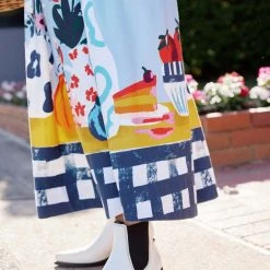 Binny - 'GARDENERS HATS' Cotton Mini Drill Button Through Midi Dress With Self Tie Belt & Pockets