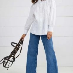 Binny - 'MRS MCCLURES MAYO' Embroidered & Crochet Trim Cotton Poplin Shirt