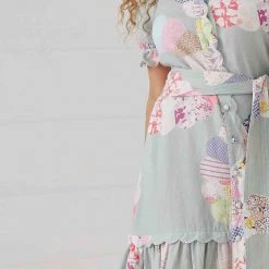 Binny - "WHEEL OF FORTUNE." Linen Viscose Maxi Dress - Chambray Patchwork 11 Binny -