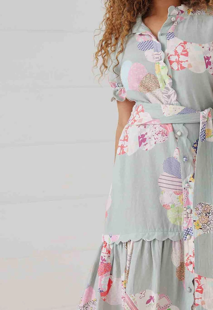 Binny - "WHEEL OF FORTUNE." Linen Viscose Maxi Dress - Chambray Patchwork 5 Binny - "WHEEL OF FORTUNE." Linen Viscose Maxi Dress - Chambray Patchwork