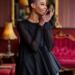 Maud Dainty MA Dainty - Groovy L/S Mesh Top - Black, White, Navy