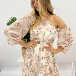 Jaase SALE - Lorraine - Lily One Shoulder Mini Dress - Cream 34302