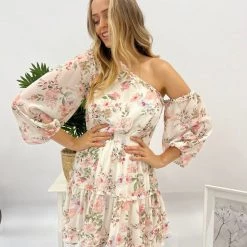 Jaase SALE - Lorraine - Lily One Shoulder Mini Dress - Cream 34302